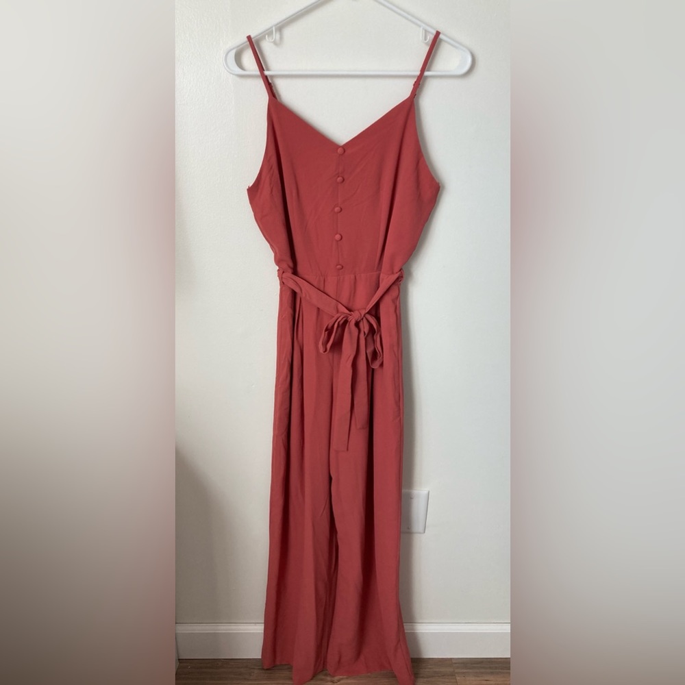 #132. 🆕 NWOT, Monteau, Spaghetti-Strap Jumpsuit, Size XS, Salmon Pink, (Women)